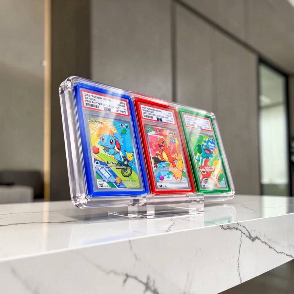 PSA/TAG/CGC Trio Slot Acrylic Display Case | Magnetic Lid– For Slabs With Guards