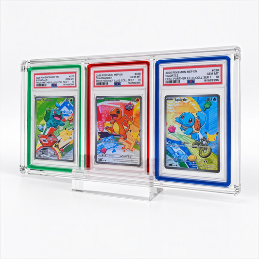 PSA/TAG/CGC Trio Slot Acrylic Display Case With Magnetic Lid– For Slabs With Guards