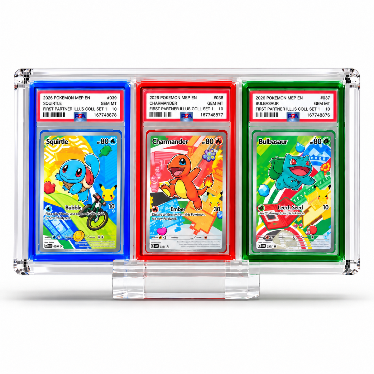 PSA/TAG/CGC Trio Slot Acrylic Display Case | Magnetic Lid– For Slabs With Guards