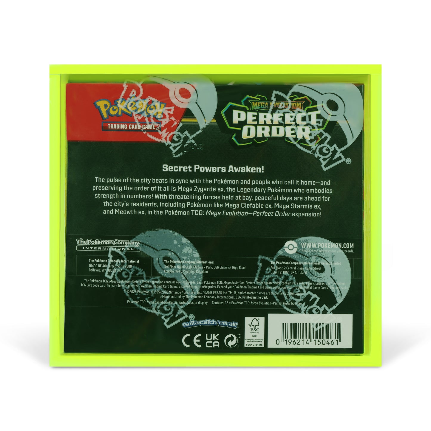 Neon Green Acrylic Display Case for Pokémon Booster Boxes With Magnetic Lid