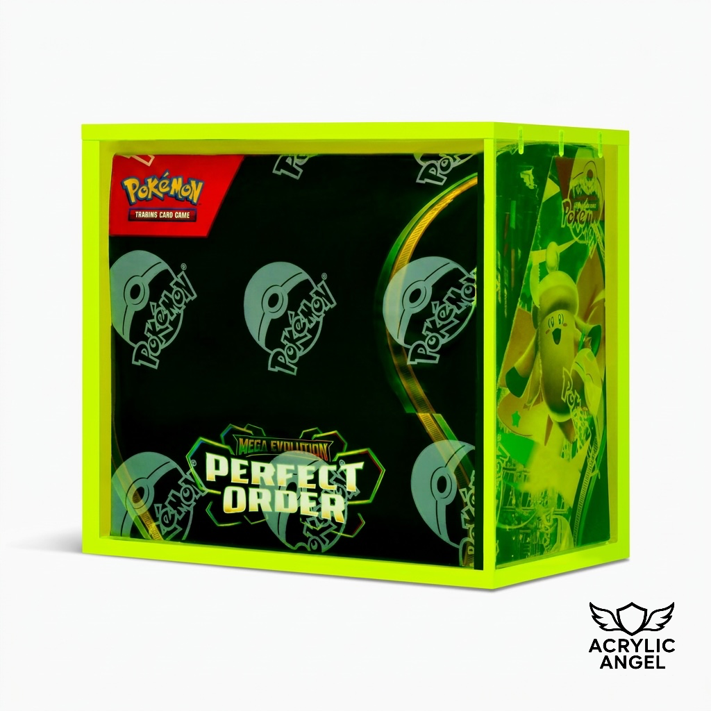Neon Green Acrylic Display Case for Pokémon Booster Boxes With Magnetic Lid