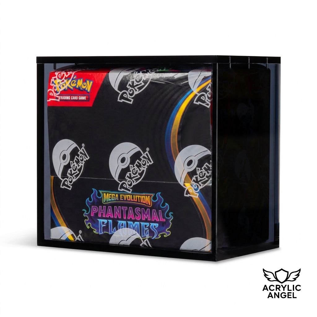 Black Acrylic Display Case for Pokémon Booster Boxes With Magnetic Lid