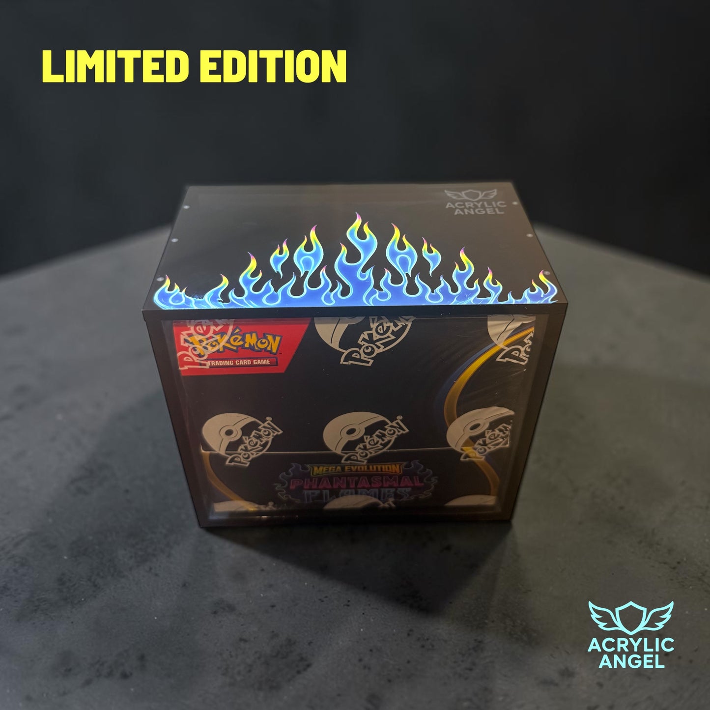 Neon Blue Flames Limited Edition Booster Box Acrylic Case