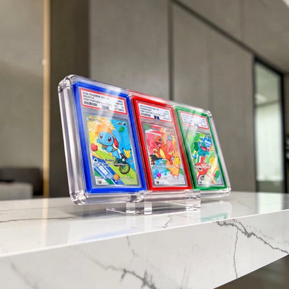 PSA/TAG/CGC Trio Slot Acrylic Display Case | Magnetic Lid– For Slabs With Guards