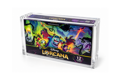 Disney Lorcana booster box in 8mm acrylic display case front view