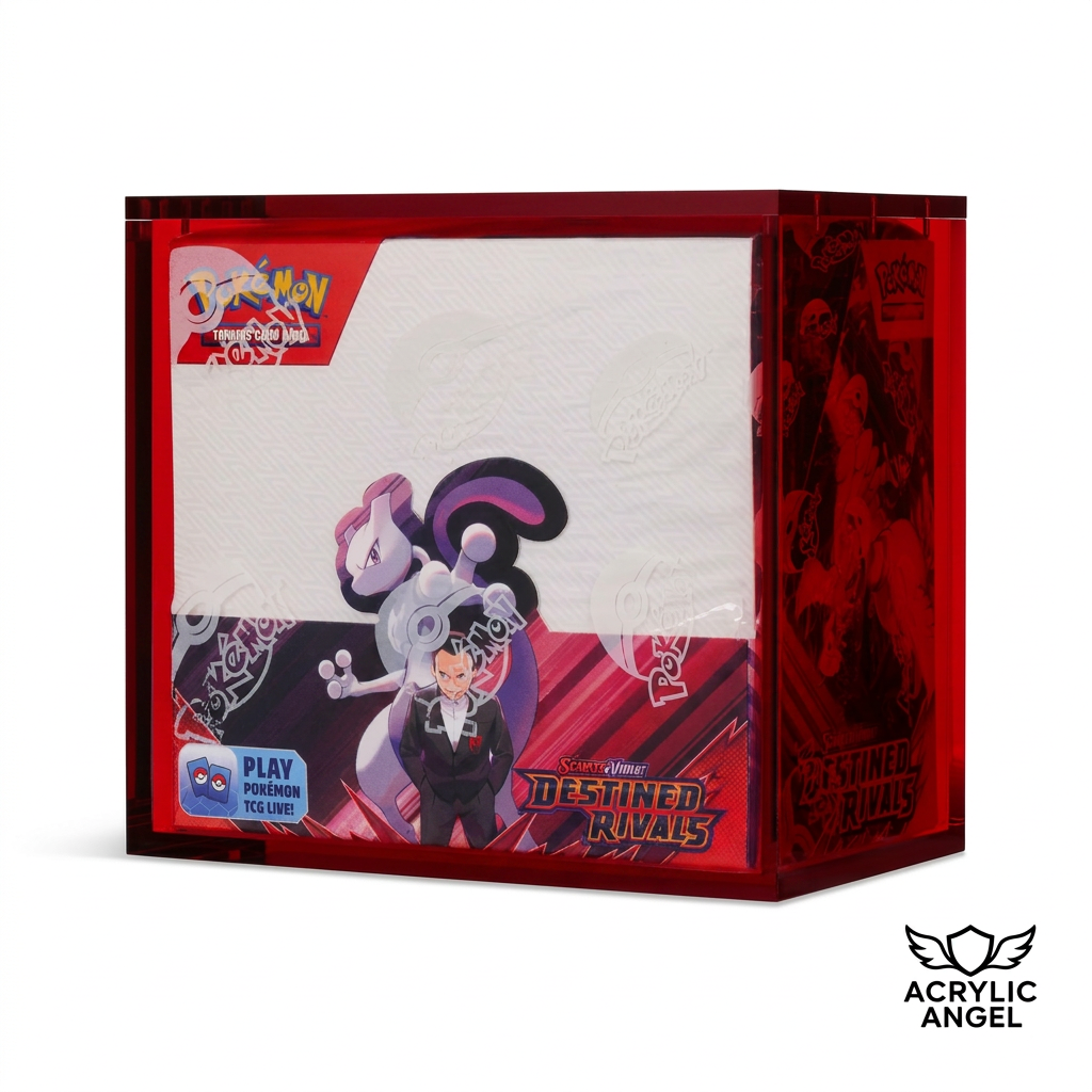 Ruby Red Acrylic Display Case for Pokémon Booster Boxes With Magnetic Lid